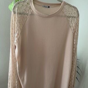 Pink and Tan Relaxed Embellished Blouse